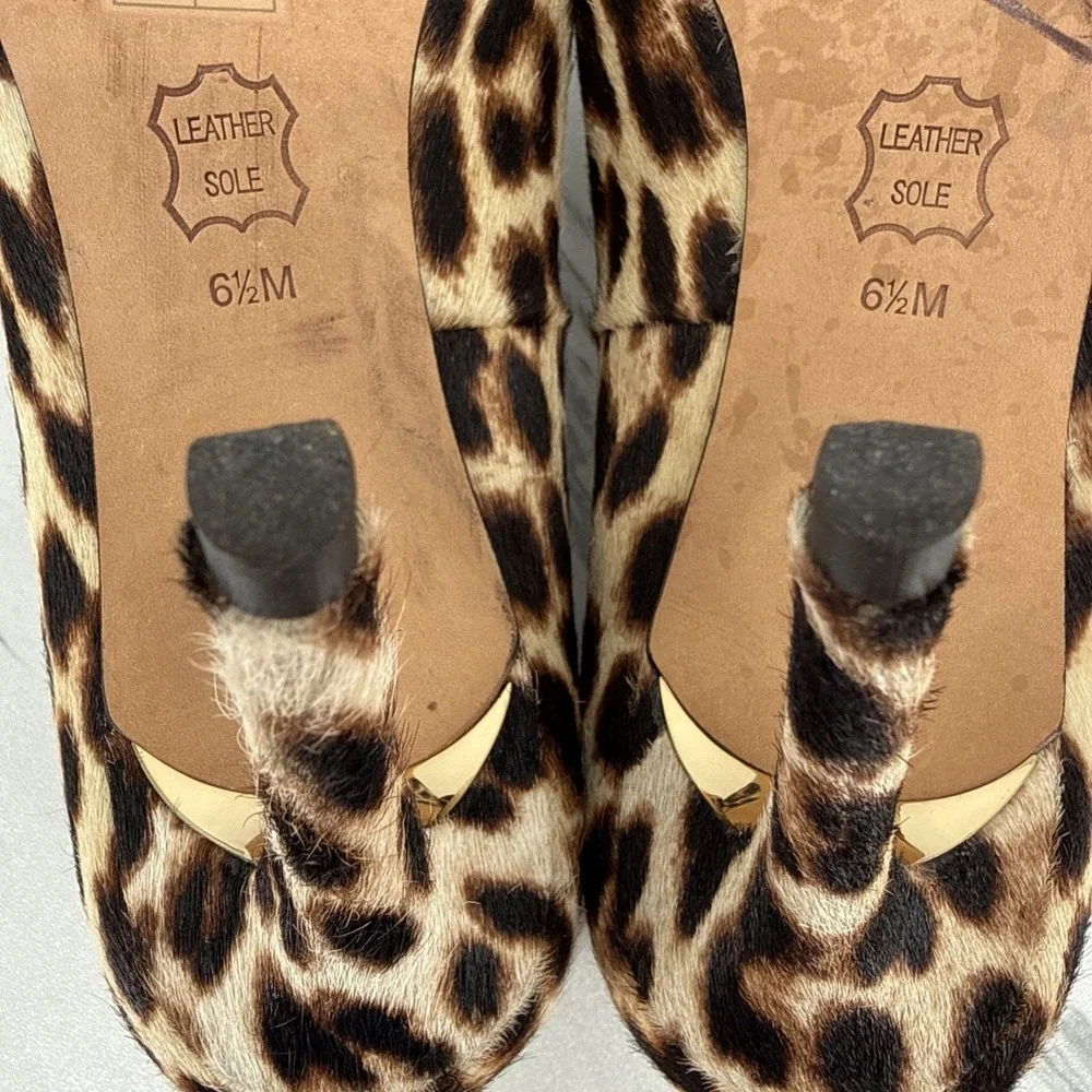 Tory Burch Elana Leopard Animal Print Leather Pumps Heels Calf Hair Chic 6.5
